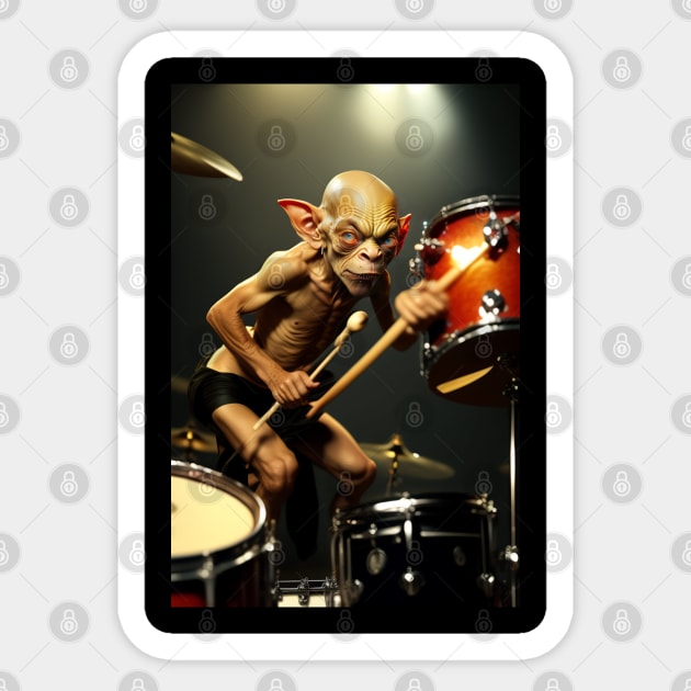 Funny Gollum playing in a heavy metal band graphic design artwork Sticker by Nasromaystro